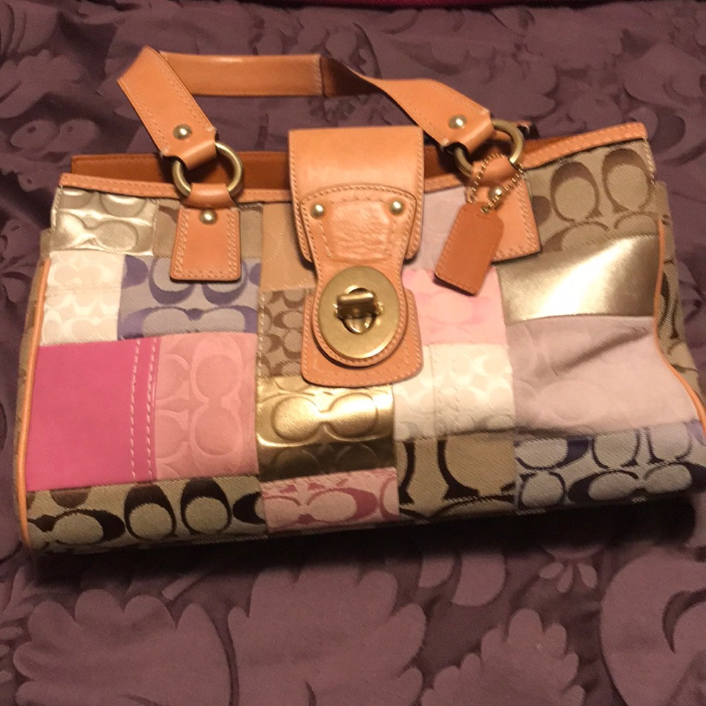 Patchwork Coach purse with gold clutch